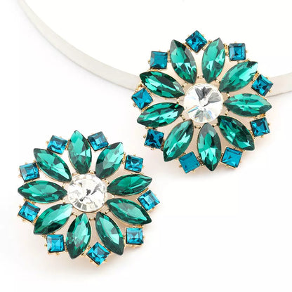Luxury Crystal Rhinestones Flower Designed Statement Stud Earrings