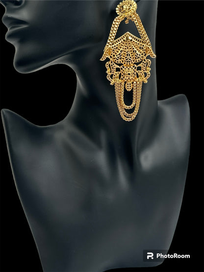 Long Elegant 24K Gold Plated Copper Tassel Dangle Statement Earrings