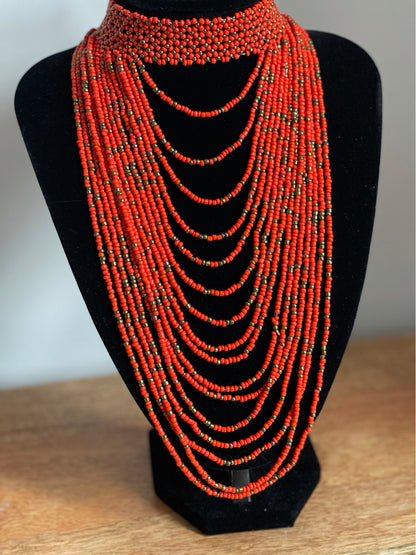 Authentic Orange Tribal African Ethnic Maasai Choker Necklace