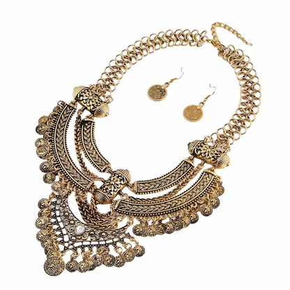 Boho Tribal Gypsy Indian Turkish Moroccan Native Inspired Style Necklace Set