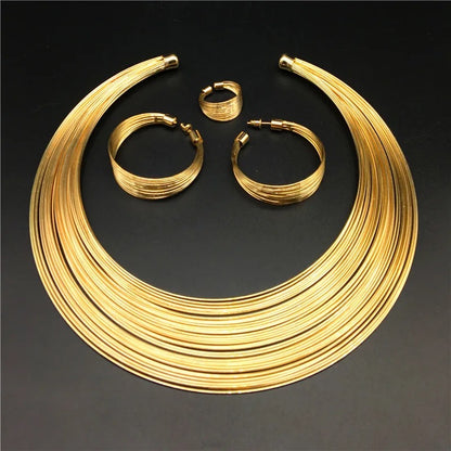 Luxury Multilayer Wire Metal Choker Jewellery Set