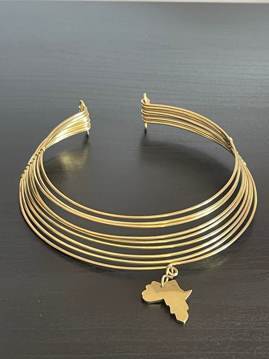 Authentic African Map Brass Metal Choker Pendant Necklace