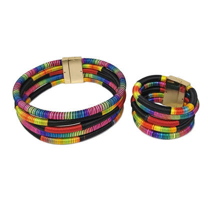 Multilayered Collar Choker Necklaces and Bangle Cuff Sets