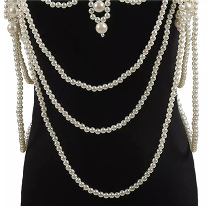 Boho Faux Pearls Shoulders Statement Tassel Chain Body Jewellery