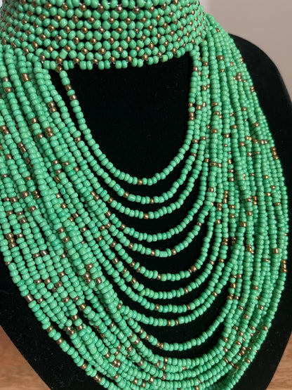 Authentic Green Tribal African Ethnic Maasai Choker Necklace