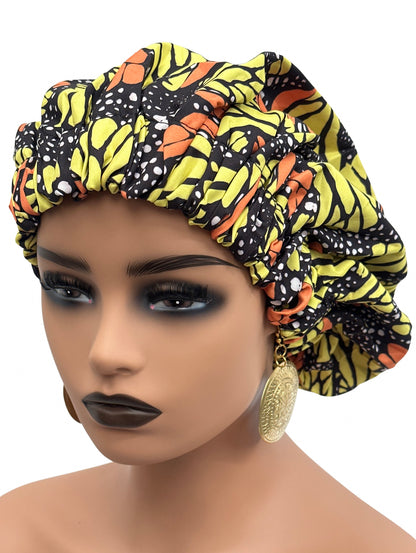 Satin Silk Double Layered Revisable Ankara Bonnet Caps