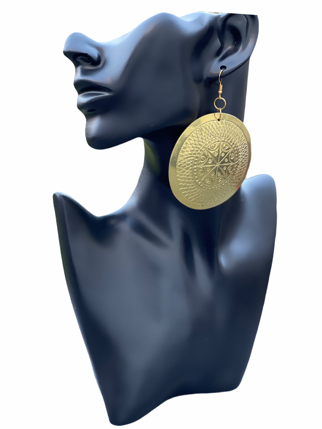 Large Authentic African Ethnic Tribal Engraved Brass Dangle Earrings