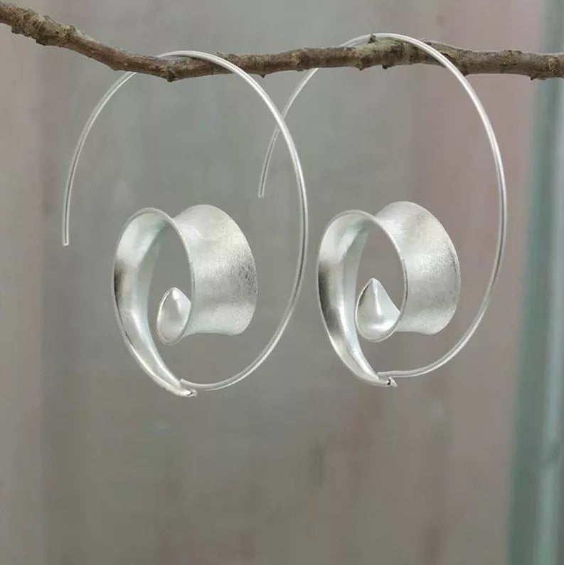 Spiral Ethnic Tribal Boho Statement Dangle Earrings