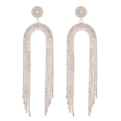 Long Glamorous Statement Crystal Diamante Rhinestone Stud Tassel Earrings