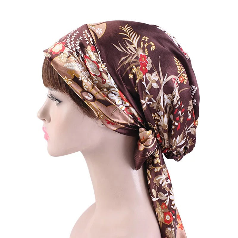 Luxury Satin Silk Head Scarf Bonnet Wrap Bow Ties