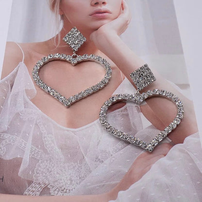 SilverElegant Crystal Sparkling Rhinestone Heart Shaped Dangle Earrings