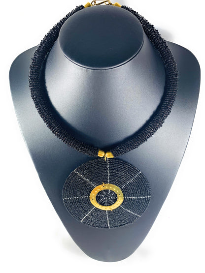 African Beaded Disc Pendant Necklaces
