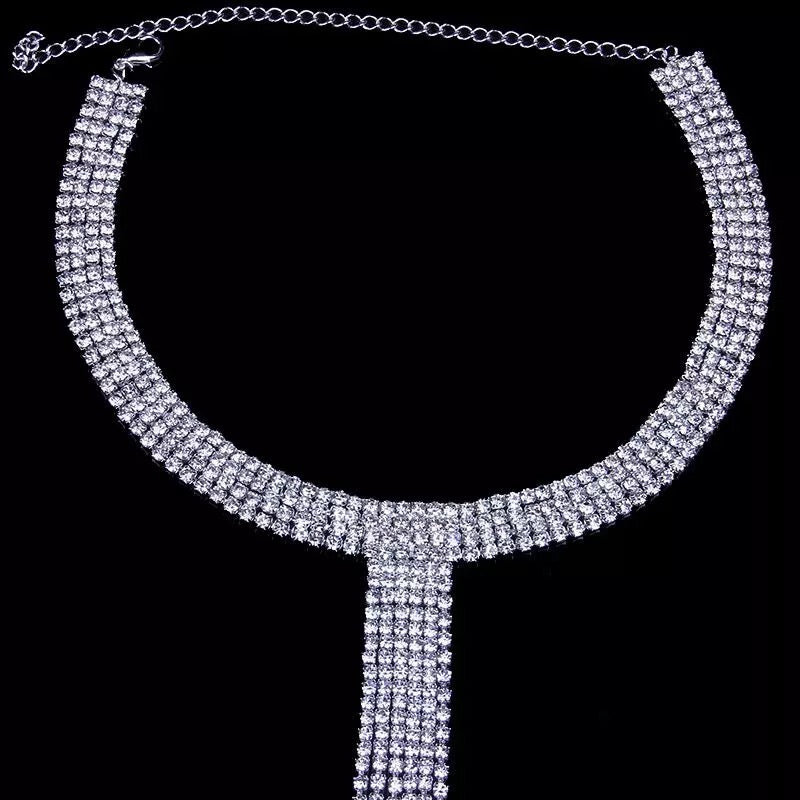 Elegant Rhinestones Sparkling Crystal Tassels Choker Necklace