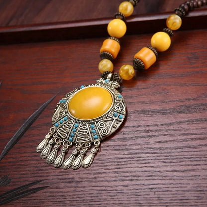 Bohemia Ethnic Tribal Beaded Resin Pendant Necklace