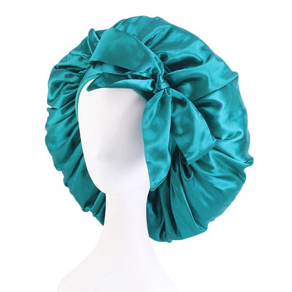 Satin Silk Single Layered Large Bonnet Cap With Long Wide Ties