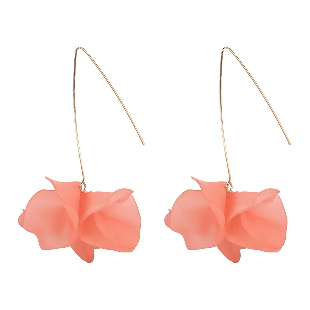 Lightweight Acrylic Flower Petals Wire Dangle Drop Earrings