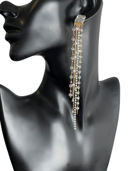 Long Elegant Crystal Diamante Rhinestone Tassel Earrings