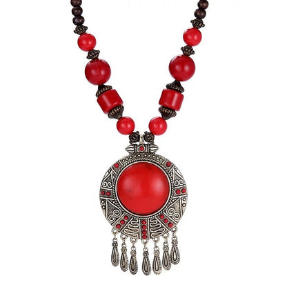 Bohemia Ethnic Tribal Beaded Resin Pendant Necklace