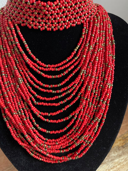 Authentic Red Tribal African Ethnic Maasai Choker Necklace