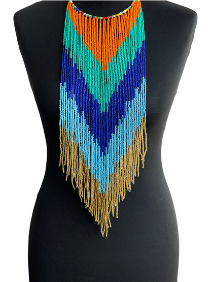 Authentic African Tribal Ethnic Beaded Fringe Necklace Pendant