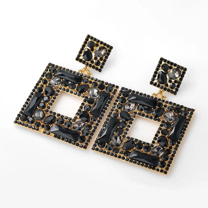 Large Elegant Square Rhinestone Statement Dangle Stud Earrings