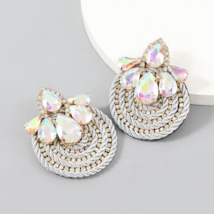 Gorgeous Crystal Rhinestones Thread Woven Round Statement Stud Earrings