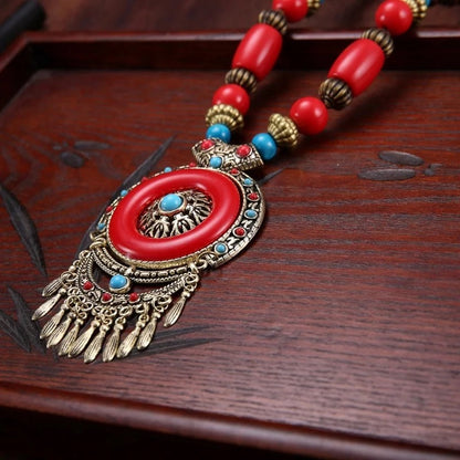 Bohemia Ethnic Beaded Resin Pendant Necklace