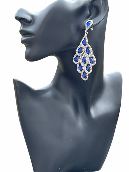 Crystal Diamante Rhinestone Sparkle Water Drop Elegant Statement Earrings