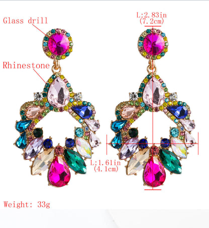 Luxury Classic Style Multicolour Rhinestones Teardrop Statement Earrings