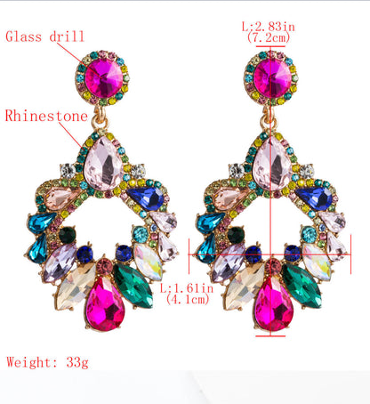 Luxury Classic Style Multicolour Rhinestones Teardrop Statement Earrings