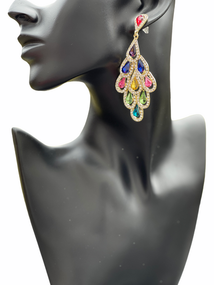 Crystal Diamante Rhinestone Sparkle Water Drop Elegant Statement Earrings