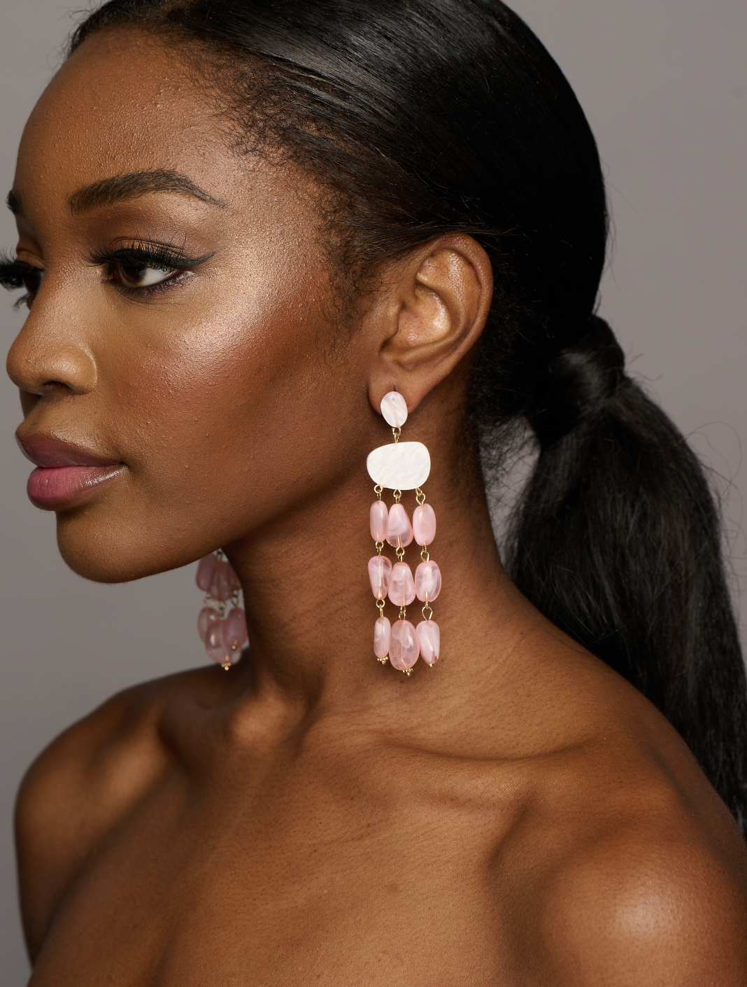 Long Pink Beaded Ethnic Statement Tassels Dangle Earrings