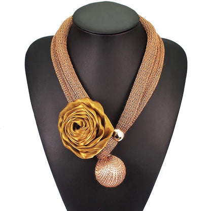 Adjustable Rose Flower Faux Pearl Choker Statement Necklaces
