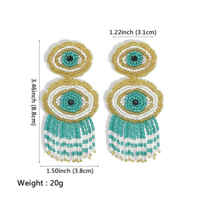 Beautiful Bohemian Tribal Eye Beaded Tassel Dangle Earrings