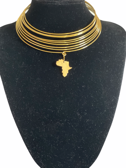 Authentic African Map Brass Metal Choker Pendant Necklace