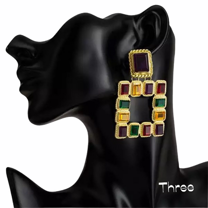 Elegant Sparkling Rhinestone Square Statement Dangle Stud Earrings
