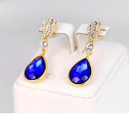 Elegant Classic Teardrop Style Blue Rhinestone Dangle Earrings