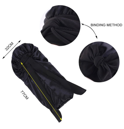 Long Satin Silk Single Layered Bonnets With Long Tie for Braids And Long Hair