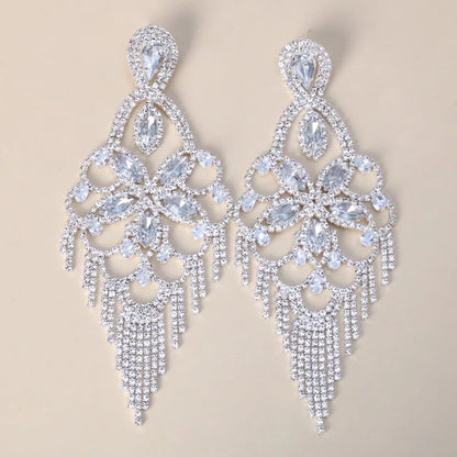 Glamorous Statement Diamante Rhinestone Tassel Earrings