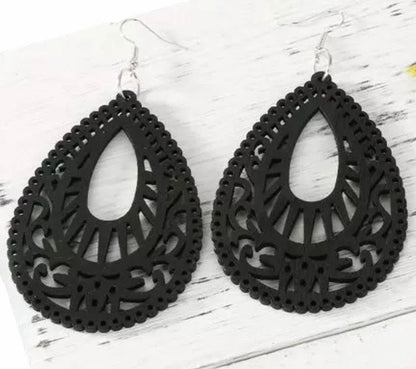 Heritage Ethnic Wooden Dangle Earrings