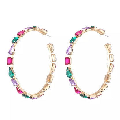 8CM Multicolour Luxury Crystal Rhinestones Medium Statement Hoop Earrings
