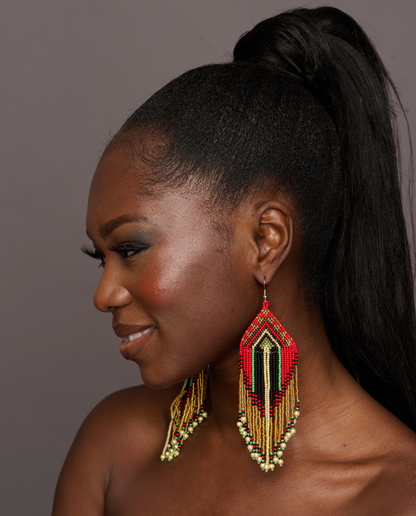 Long Elegant Authentic Red African Ethnic Native Dangle Earrings