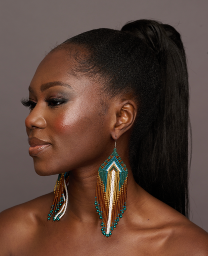 Long Elegant Authentic Green African Ethnic Native Dangle Earrings