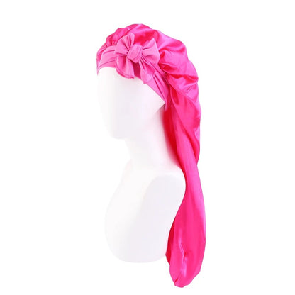 Long Satin Silk Single Layered Bonnets With Long Tie for Braids And Long Hair