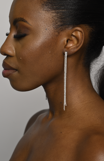 Long Elegant Crystal Diamante Rhinestone Teardrop Stud Earrings
