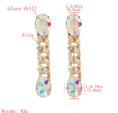 Long Elegant Sparkling Crystal Rhinestone Chain Statement Stud Dangle Earrings