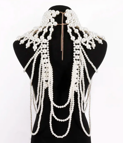 Boho Faux Pearls Shoulders Statement Tassel Chain Body Jewellery