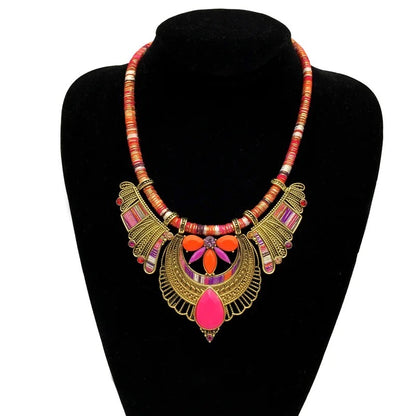 Bohemian Colourful Ethnic Beaded Crystals Statement Necklace Set