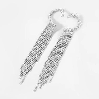 Long Glamorous Statement Crystal Diamante Rhinestone Ear Wrapped Tassels Earring