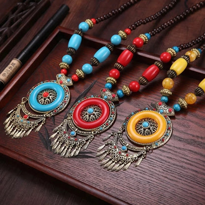Bohemia Ethnic Beaded Resin Pendant Necklace
